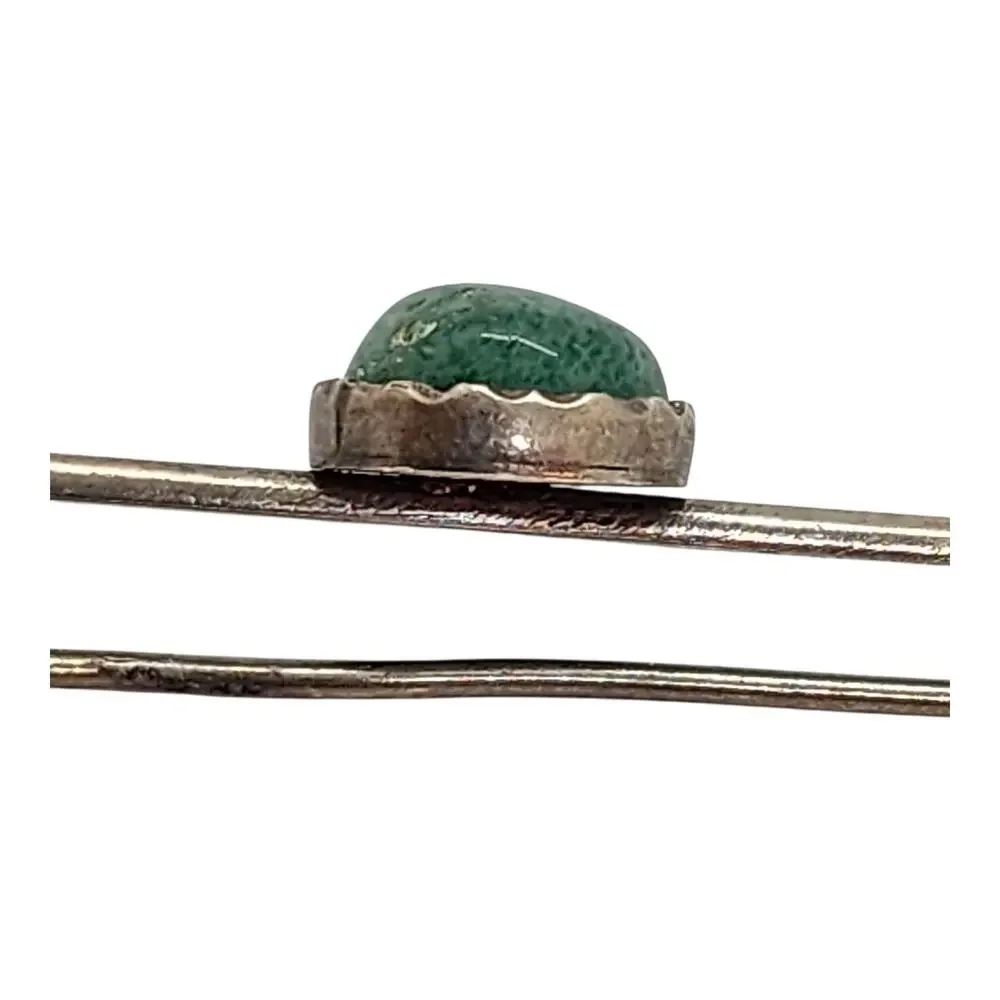 Antique Long Bar Brooch Pin Sterling Silver Jade Cabochon Tie Suite Collar Hat